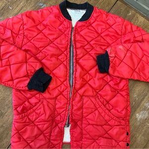 70s Red Diamond Quilted Lined Bomber Jacket